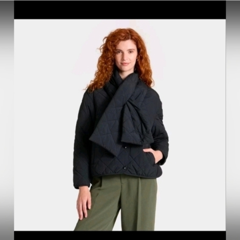 A New Day Women's Quilted Scarf Jacket Black Size M